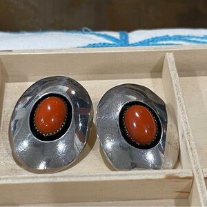 Vintage Silver and Red Coral Earrings